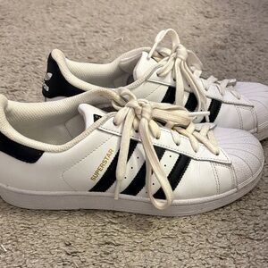 Adidas Superstar White with Black Stripes and Gold Accents